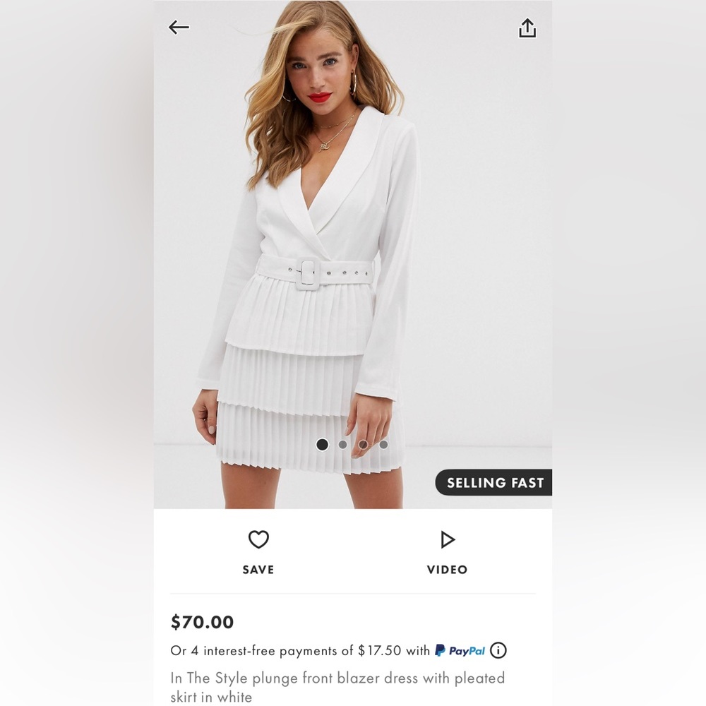 White plunge front blazer dress